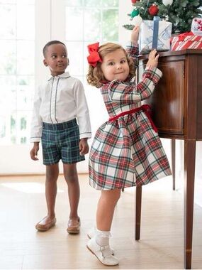 Tommy Bahama toddler 2T plaid Christmas dress  velvet detail EUC